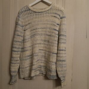 Caslon Textured Cream and Blue Crewneck Sweater